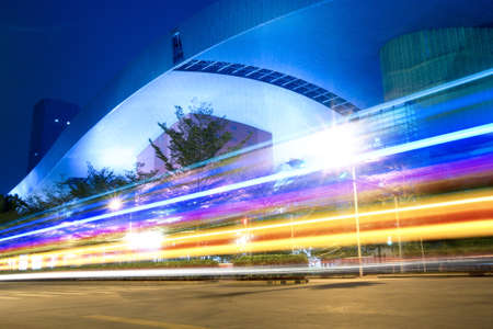 light trails on the abstract building background