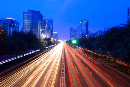 night traffic on the street  in beijing,Chinaの写真素材