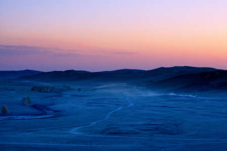 prairie twilight,grassland under sunset glowの写真素材