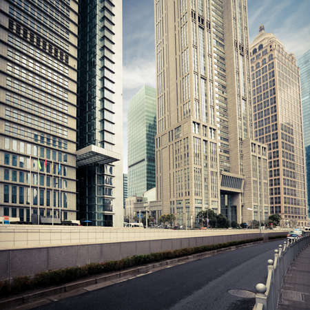 contemporary street scene of shanghai financial center district