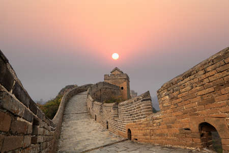the great wall winding at sunriseの写真素材
