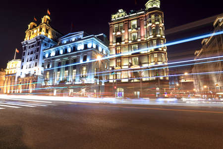 beautiful night view of shanghai  the bund ,light trails on the streetの写真素材