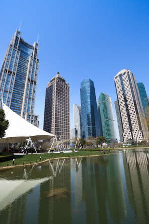 modern building and park,shanghai finance and trade zone in daytimeの写真素材