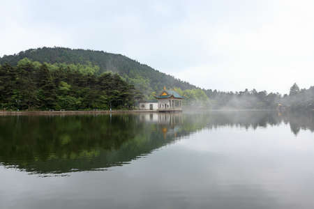 shady bower on the lake in lushan,chinese famous tourist attractionの写真素材