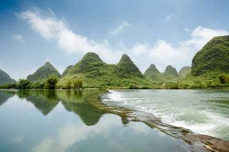 beautiful karst landform with the yulong river in yangshuo, China の写真素材