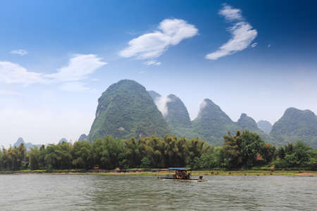 beautiful scenery of lijiang river, karst mountain landscape under blue sky in guilin,Chinaの写真素材