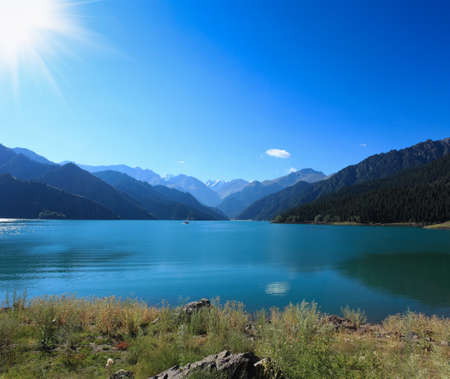 heavenly lake under the sun,sinkiang,Chinaの写真素材