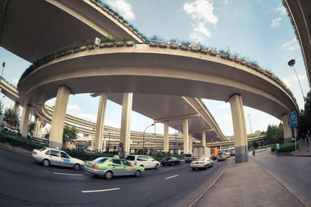 under the viaduct, urban traffic backgroundのeditorial素材