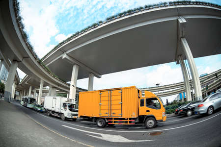 small truck under the viaduct, express backgroundのeditorial素材