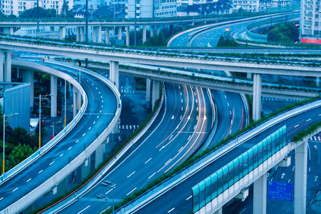 closeup of the overpass at shanghai in early morningの写真素材