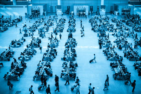 close up of passengers crowd in the modern waiting room