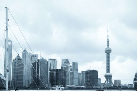 shanghai north bund skyline with mast