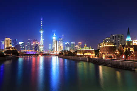 the beauty of the night view of shanghaiの写真素材