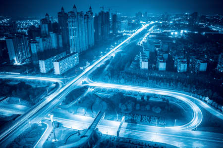 city highway junction at night in nanchang,Chinaの写真素材
