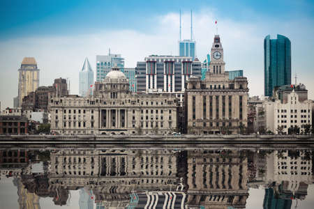 excellent historical buildings in shanghai with reflectionの写真素材