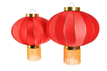 two red lantern isolated on whiteの写真素材