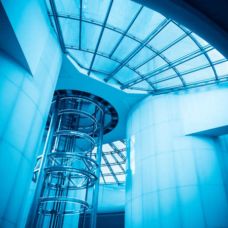 elevator in the modern tower,futuristic blue toneの写真素材