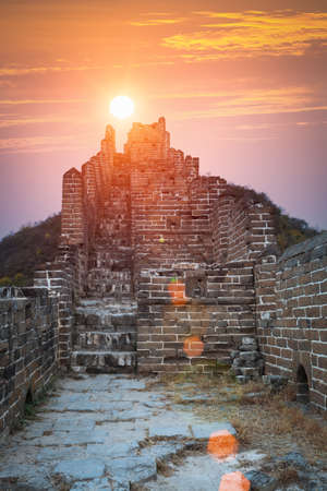 the great wall in sunrise,Chinaの写真素材