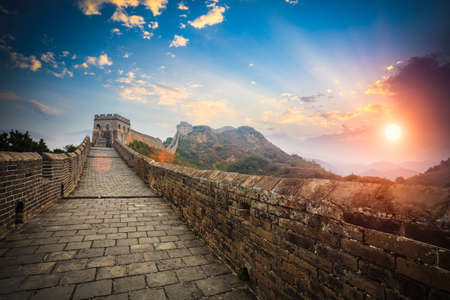 the great wall with sunset glow,jinshanling,Chinaの写真素材