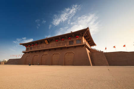the city gate tower in xian daming palace heritage park at dusk,Chinaのeditorial素材