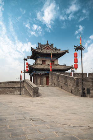 xian ancient turret on city wall,Chinaのeditorial素材