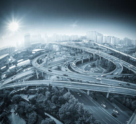 aerial view of the city overpass by fisheye