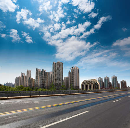 city highway background in shanghai against a blue skyの写真素材