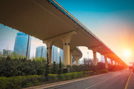 city highway with viaduct in morning