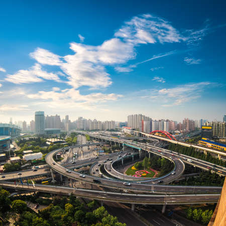 aerial view of the city overpass in early morning,shanghai,Chinaの写真素材