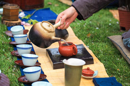 closeup of traditional tea ceremony in asia style ,brewingの写真素材