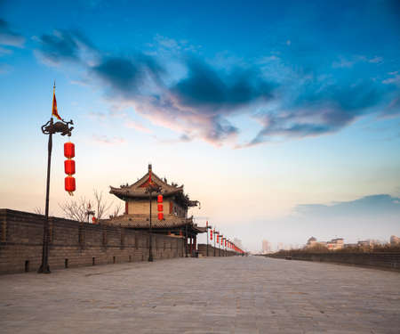 xian ancient city wall at dusk,Chinaのeditorial素材