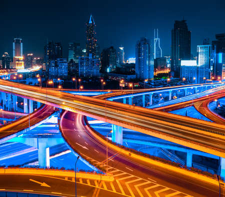 city elevated road at night in shanghai,Chinaの写真素材