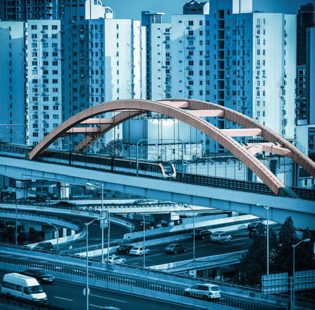 metro closeup and overpass in the modern cityの写真素材