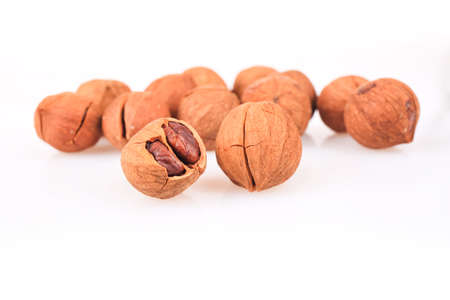closeup of the pecan nuts , carya cathayensis