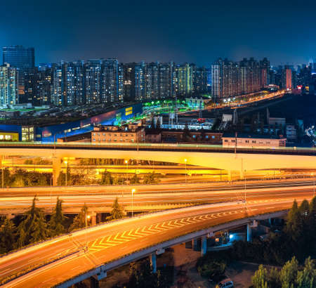 elevated road at night in shanghai , Chinaの写真素材
