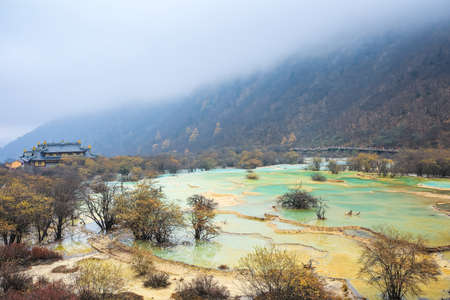 chinese huanglong scenic area with travertine ponds 
の写真素材