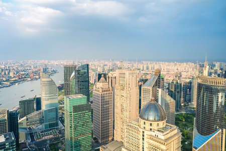 modern city skyline aerial view of shanghai financial center in daytimeの写真素材