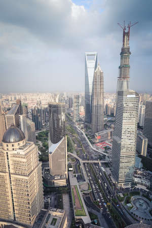 modern city aerial view of shanghai midtown, China.のeditorial素材