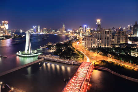 night view at shanghai , beautiful huangpu river and the bund, China