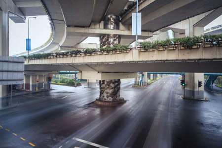under the city interchange bridge,long exposure timeの写真素材