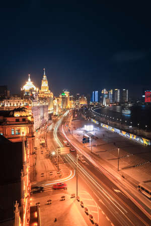 beautiful night view of the bund in shanghai ,Chinaのeditorial素材