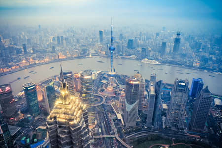 aerial view of the dusk scene in shanghai 