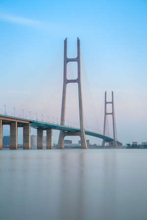 closeup of the jiujiang yangtze river cable stayed bridge