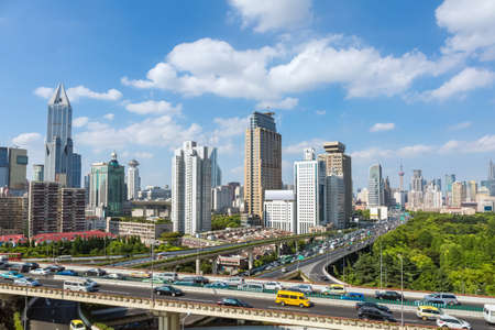 modern urban highways and skyline with blue sky in shanghaiのeditorial素材
