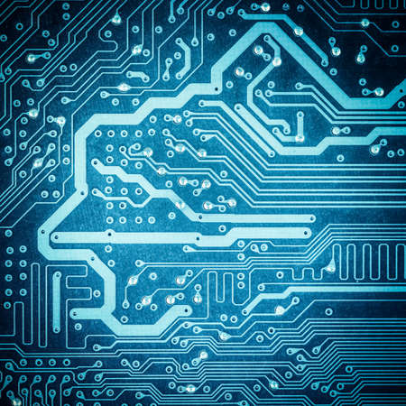 blue circuit board texture closeup ,tech industrial electronic backgroundの写真素材