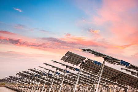 solar power panels in sunset