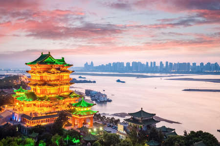 nanchang tengwang pavilion with sunset glow ,is one of chinese famous ancient  building
の写真素材