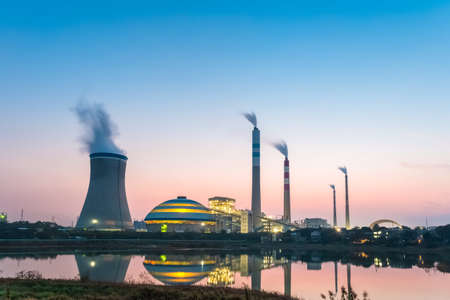 coal power station at night , industrial landscapeのeditorial素材