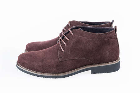 brown men leisure leather shoes with a white background