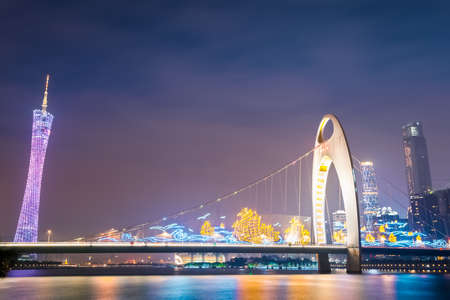 night view of guangzhou tower and financial district with liede bridgeのeditorial素材
